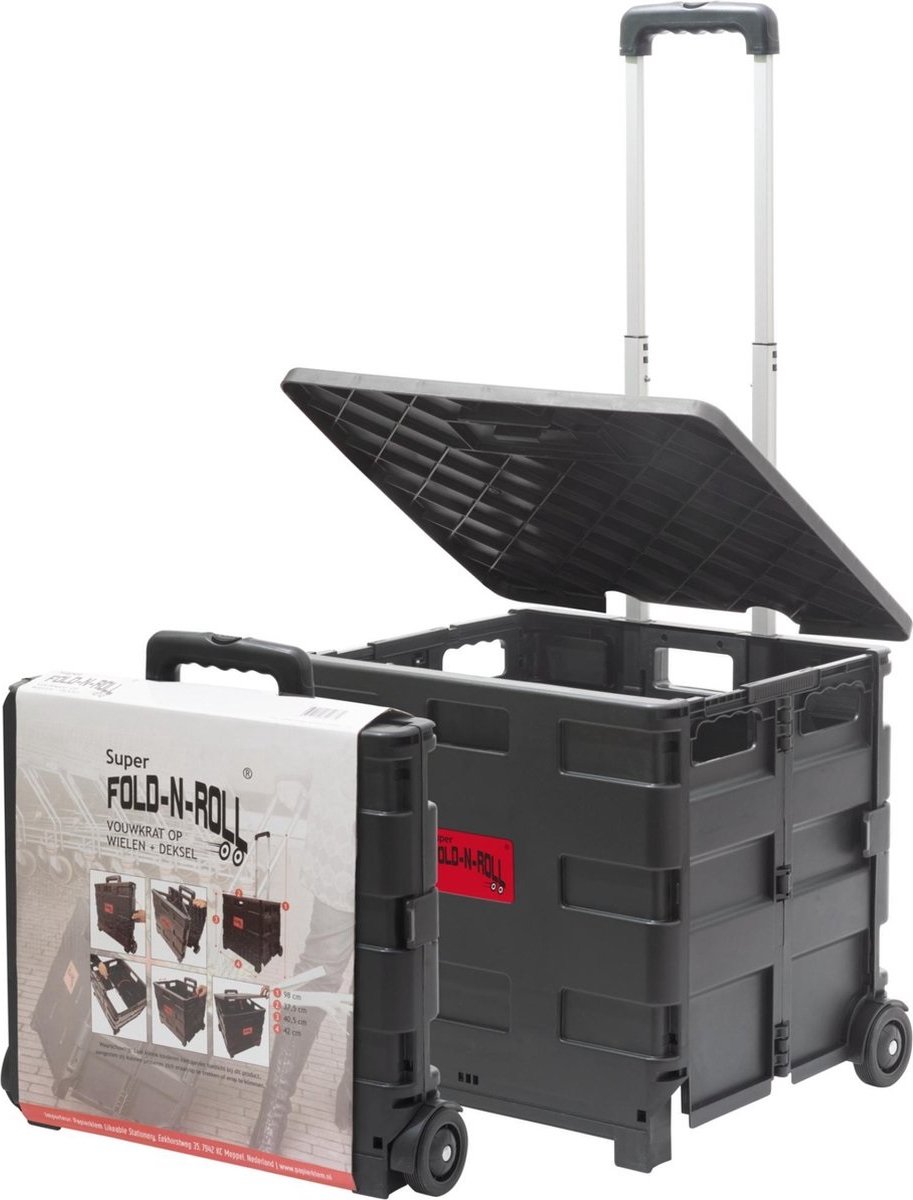 Super FoldNRoll VOUWKRAT op WIELEN+DEKSEL- 50 LITER- ZWART- BOODSCHAPPENKRAT– INKLAPBAAR. Super FoldNRoll VOUWKRAT op WIELEN+DEKSEL- 50 LITER- ZWART- BOODSCHAPPENKRAT– INKLAPBAAR.