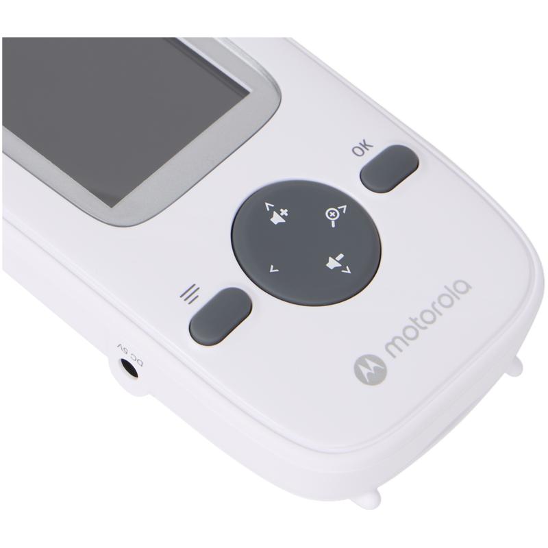 Close-up van de knoppen onder het scherm van de ouderunit van de Action babyfoon Close-up van de knoppen onder het scherm van de ouderunit van de Action babyfoon