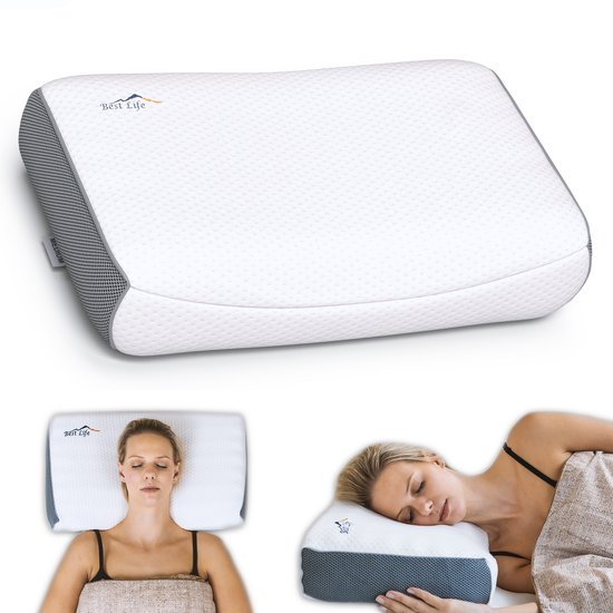 Best Life Dinara ergonomisch traagschuim hoofdkussen wit op bed