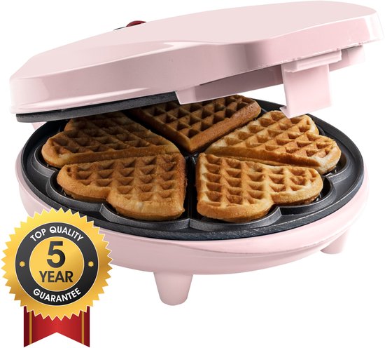 Bestron retro wafelijzer roze hartvormige wafels