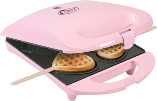 Bestron Wafelijzer Hartvormig Roze 780W met hartwafel op stokje