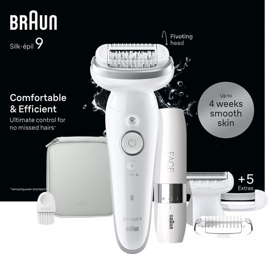 Braun Silk-epil 9 epilator nat en droog wit zilver