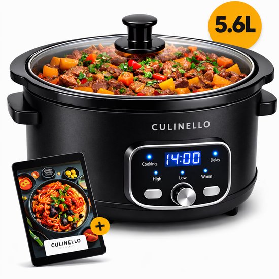 Culinello digitale slowcooker met timer 5,6 liter