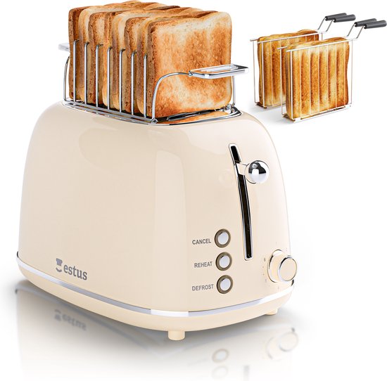 Estus Iconic Broodrooster met Tostiklemmen Retro Beige Deluxe op aanrecht