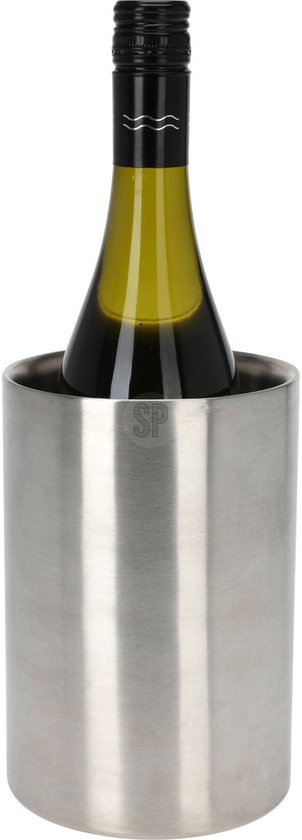 Excellent Houseware Wijnkoeler RVS zilver glanzend met wijnfles