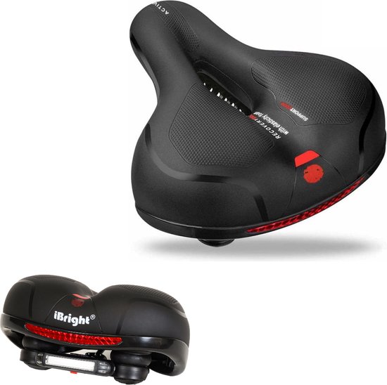 iBright comfort fietszadel zwart met gelpads vering en reflectiestrip