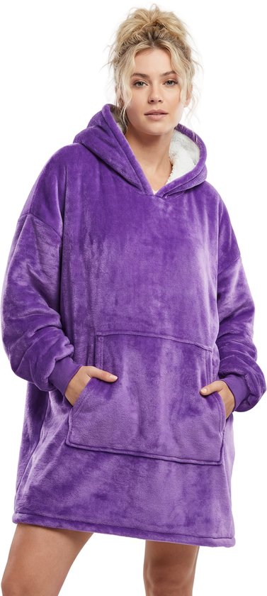 Jaxy Hoodie Deken Snuggle Hoodie Fleece Deken met Mouwen paars kleuroptie bank