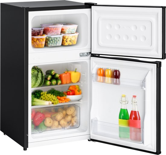 KitchenBrothers tafelmodel koelkast 81L double door met vriesvak zwart