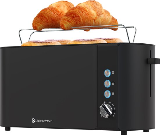 KitchenBrothers Toaster 4-Slice Long Black met vier sleuven