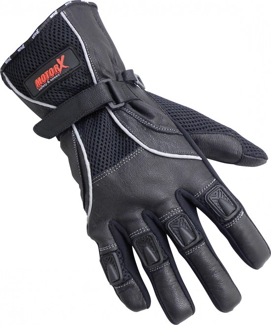 MotorX leren motorhandschoenen zomer zwart maat M volledige bescherming