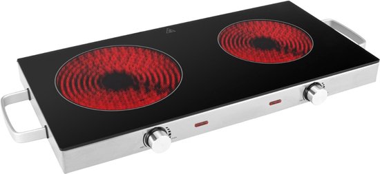 RUX Elektrische Kookplaat 2-pits Zilver 66cm vrijstaand kinderslot keuken