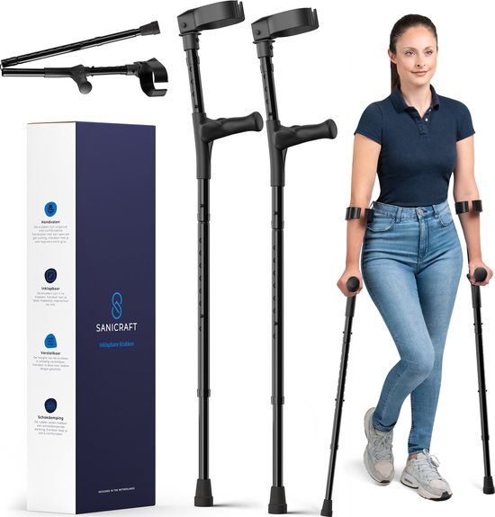 Sanicraft krukken met ergonomische gel-handvatten inklapbaar