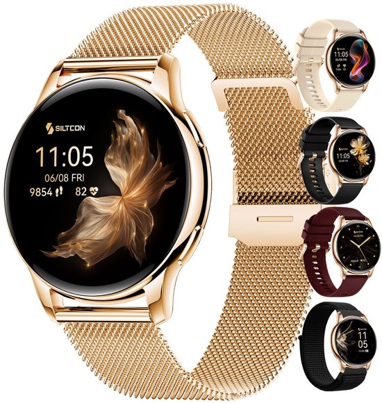 Siltcon Aurea Smartwatch Dames AMOLED RVS met vijf bandjes