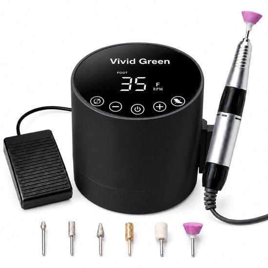 Vivid Green Nagelfrees 35000 RPM elektrische nagelvijl zwart met accessoires