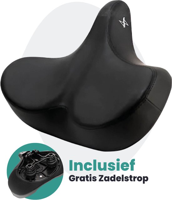 Voltano City XXXL extra breed fietszadel zwart tegen zadelpijn met zadelstrop